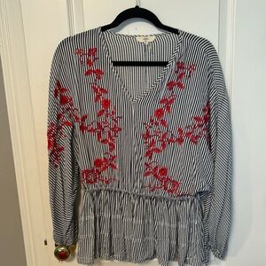 Entro women’s navy and red embroidered blouse